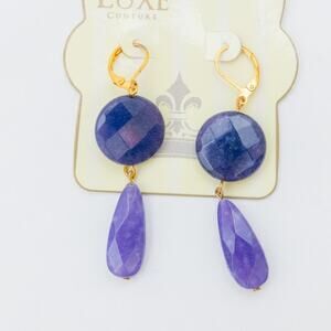 Luxe Couture Amethyst Blue Lavender Purple Gold Pendant Faceted Earrings NWT